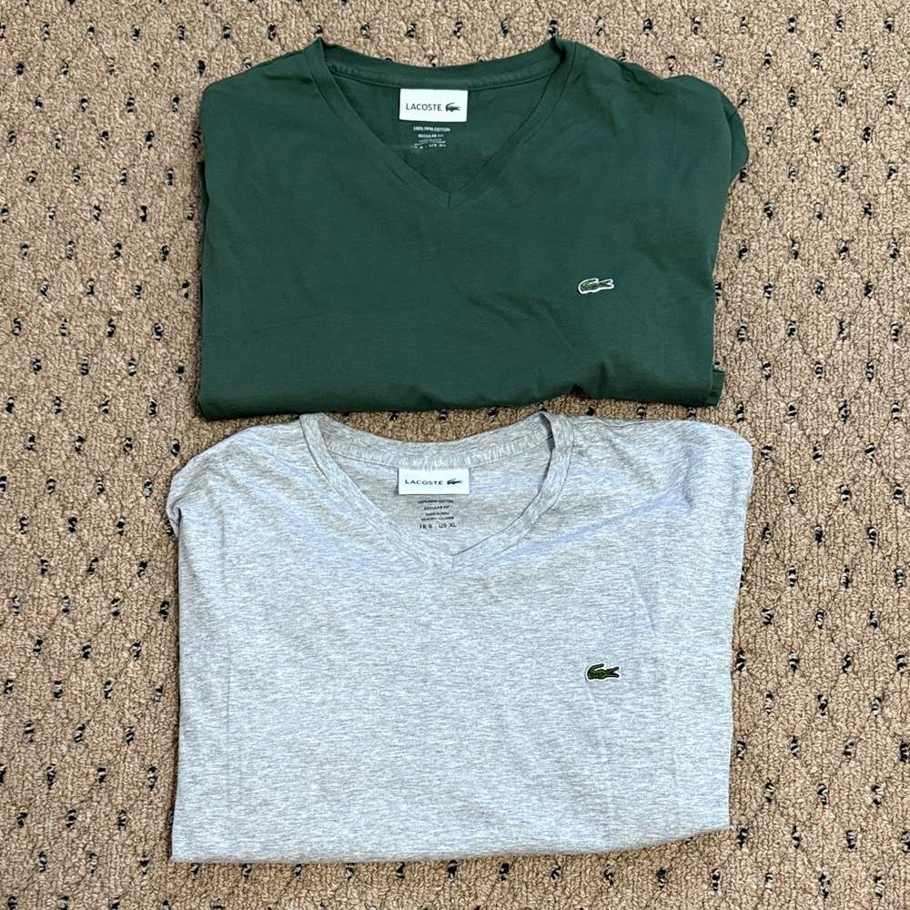 Lacoste Men's V-Neck Tees - Dark Green and Light Gray